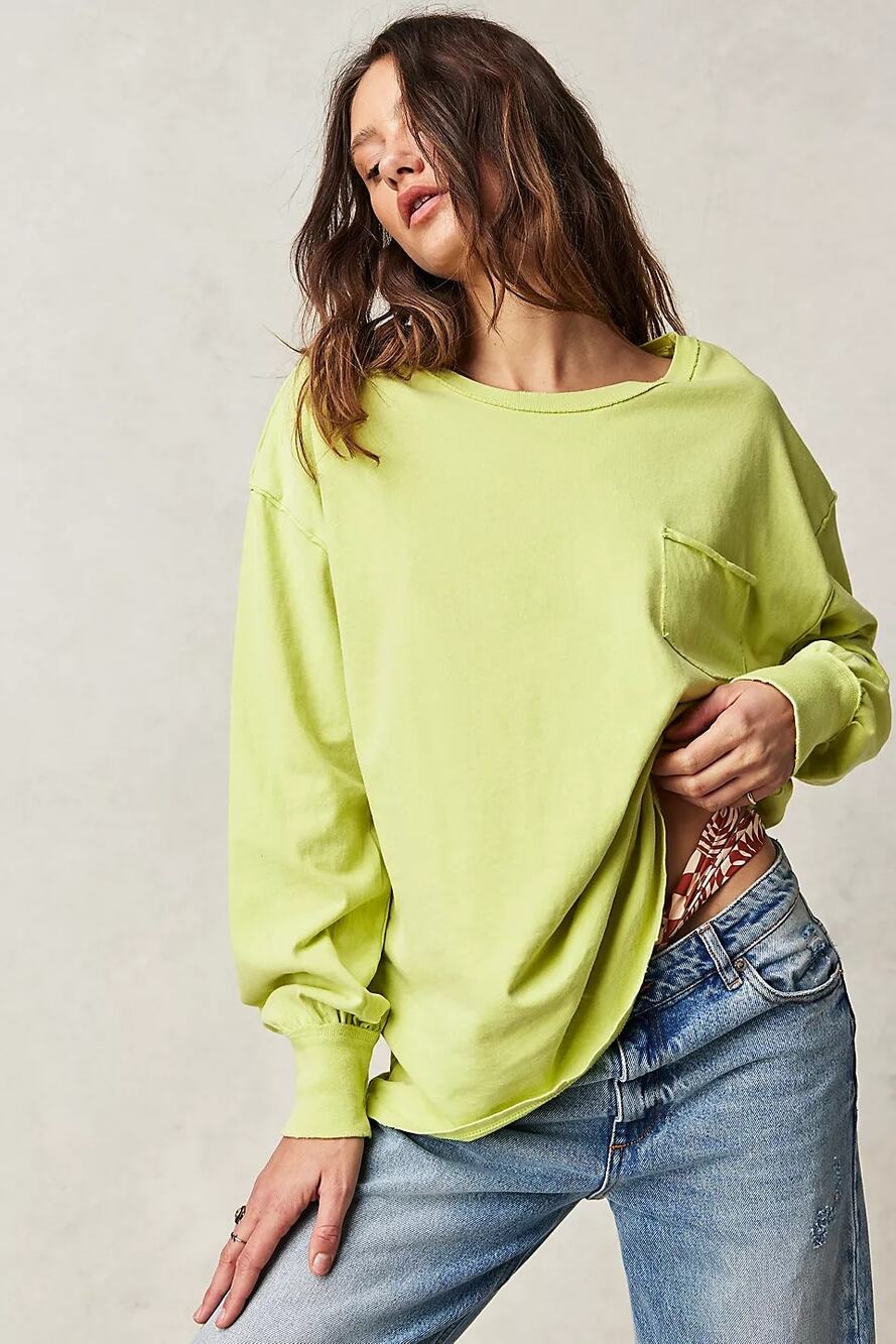 We the Free Fade Into You Long Sleeve Slouchy Cotton T Shirt Citron Yellow Large